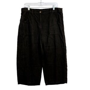 Chico's Pants Womens 2 Black Linen Wide Leg Crop Capri Casual